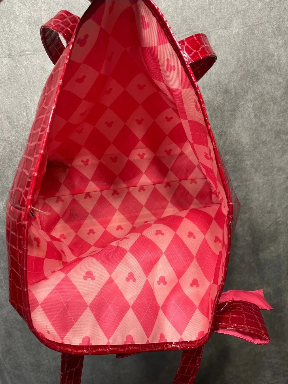 Disney Parks Red Croc Embossed Mickey Bow Tote Bag Disneyland WDW